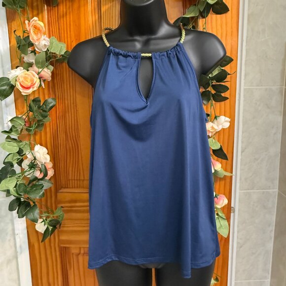 Navy Halter Tank Top w/ Gold Chain Straps - Picture 5 of 7